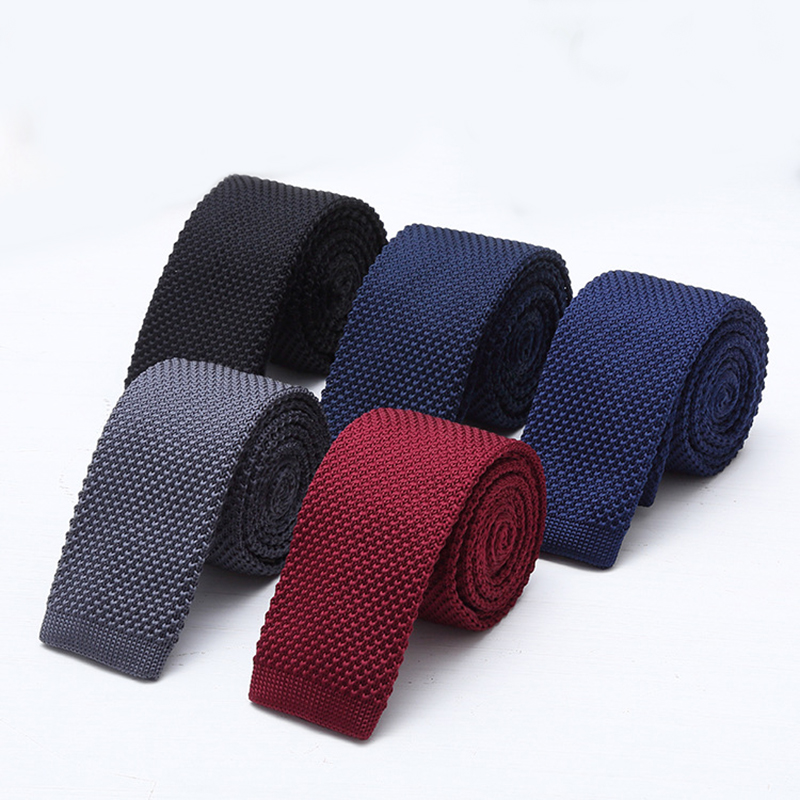 Men'S Formal Wear Ties - Dasi Rajut Hitam Putih Solid 6cm
