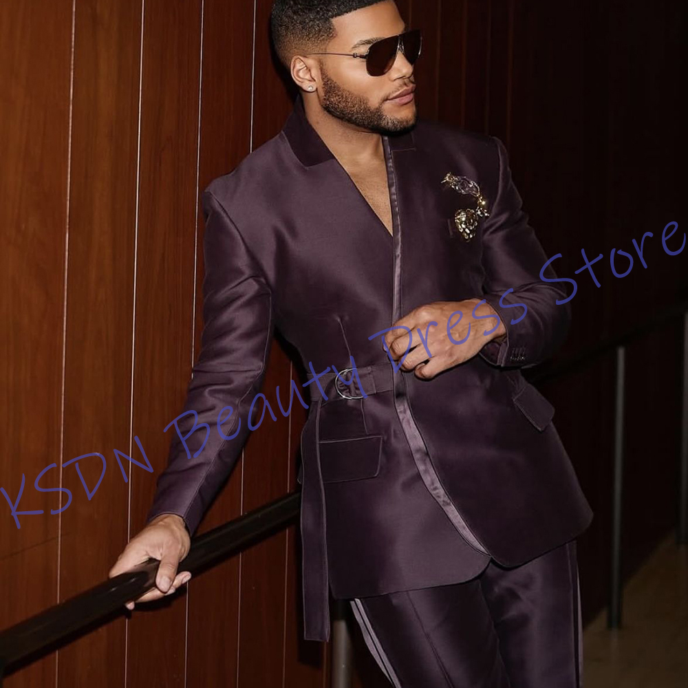 Men Formal Wear Purple - Setelan Pria Satin Ungu Elegan Dua