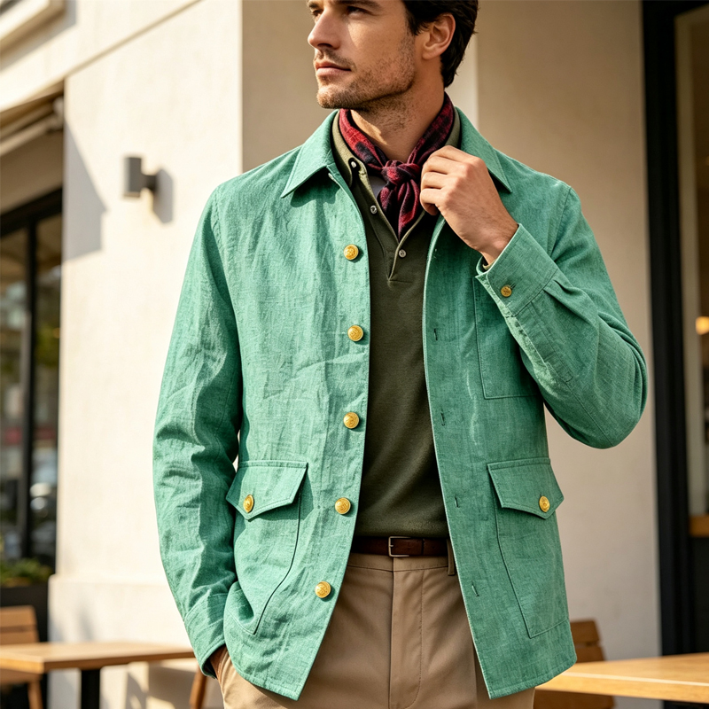 Men Formal Wear Office - Jaket Linen Pria Vintage Kerah Lapel
