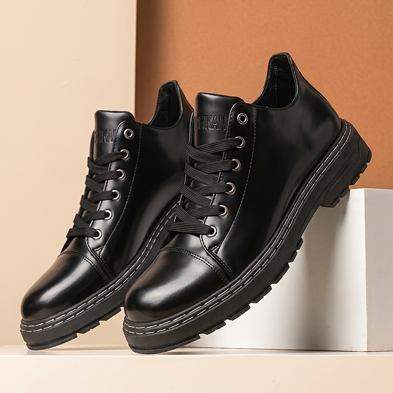 Sepatu Kulit Pria Hitam dengan - Formal Men Daily Wear Shoes ulasan dan harga