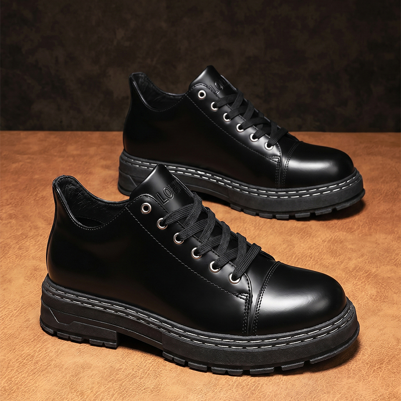 Sepatu Kulit Pria Hitam dengan - Formal Men Daily Wear Shoes ulasan dan harga