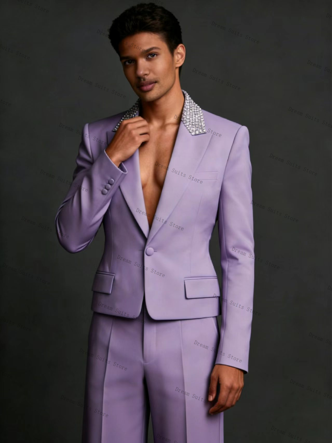 Setelan Jas Pria Kristal 2 Pcs - Men Formal Wear Purple ulasan dan harga