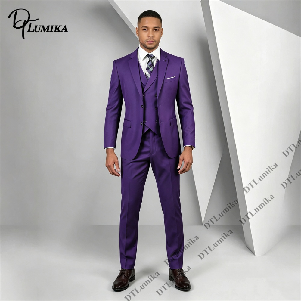 Setelan Jas Pria 3 Potong Warn - Men Formal Wear Purple ulasan dan harga